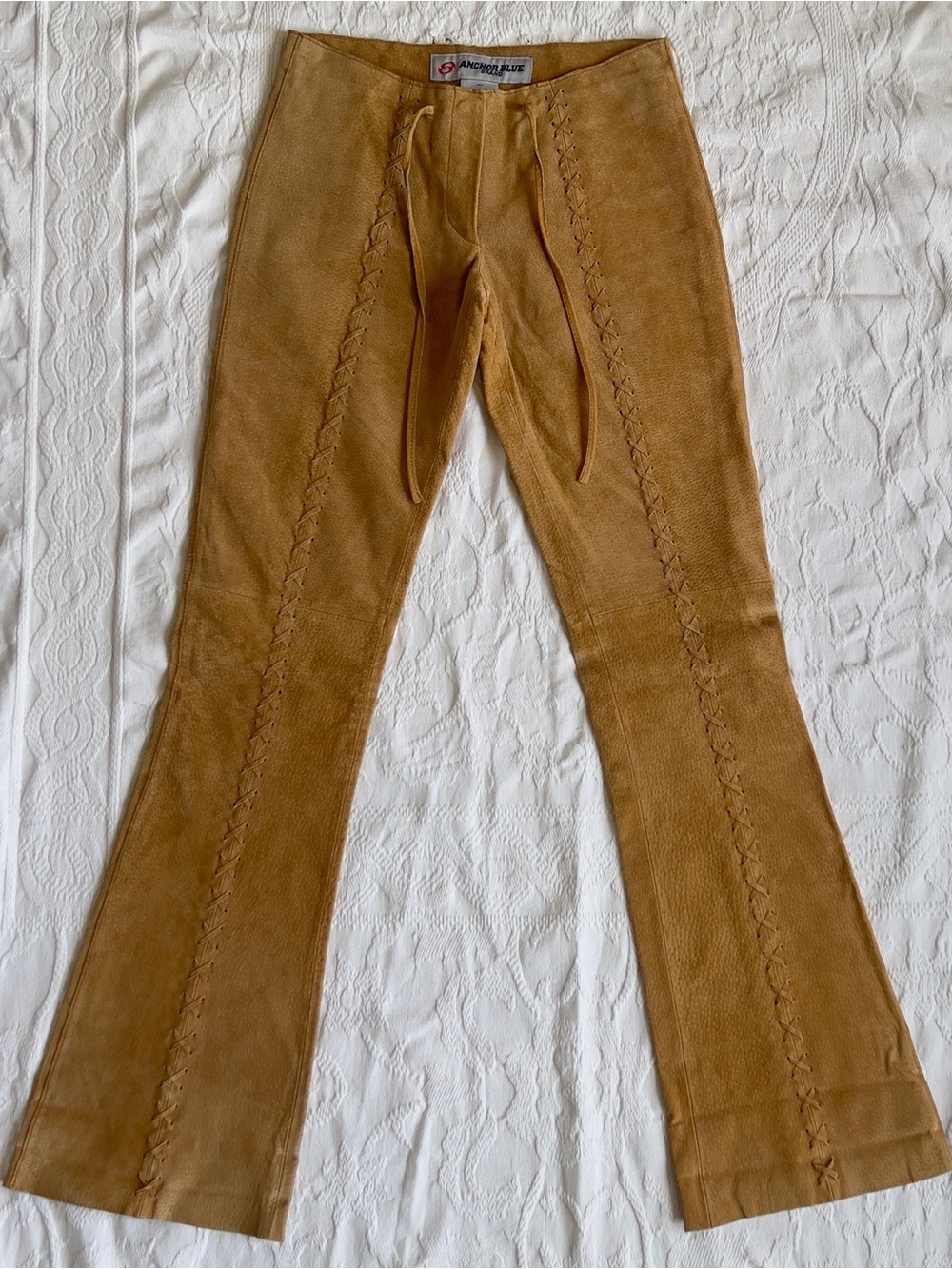 Vintage Y2K anchor blue Suede Lace-Up Flare Pants